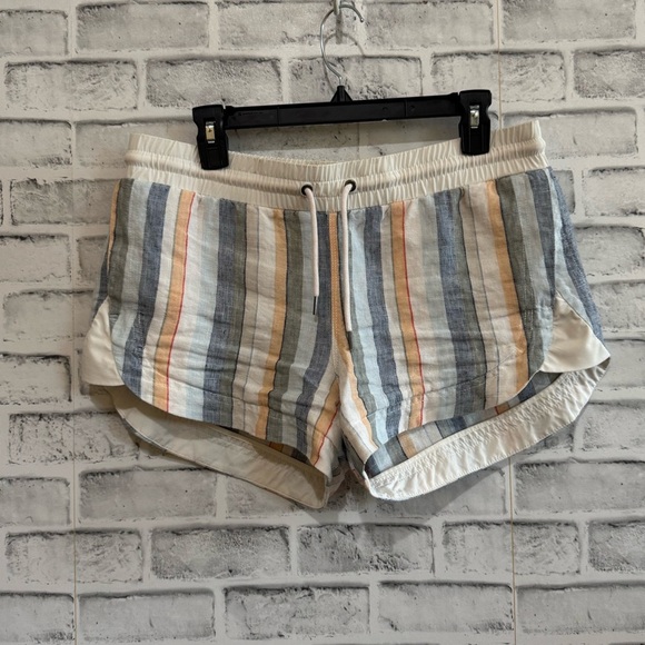 Women’s Athleta 100% linen striped shorts athletic casual boho beach vibes 10 - Picture 1 of 4